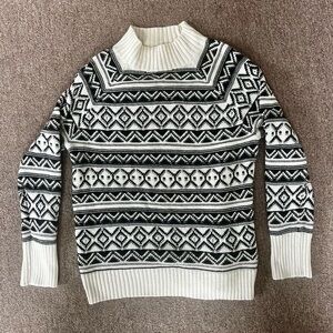 Chaps womens mock neck fair isle black cream‎ sweater size large